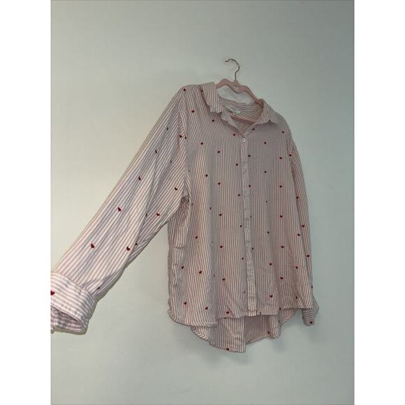 Time & Tru Women's Top Sz 3XL 22 Button Front Embroidered Heart Ruffle‎ Collar - Picture 2 of 5